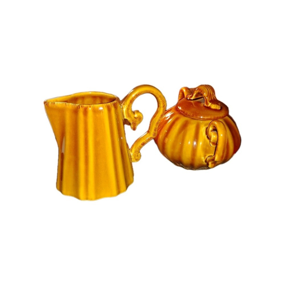 Vintage Style Eyes Creamer & Sugar Bowl Brown by Baum‎ Bros.  wood-like EUC